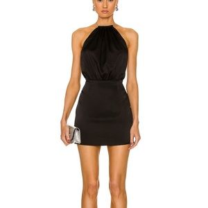 RETROFÊTE Anahita stretch-silk satin halterneck mini dress S